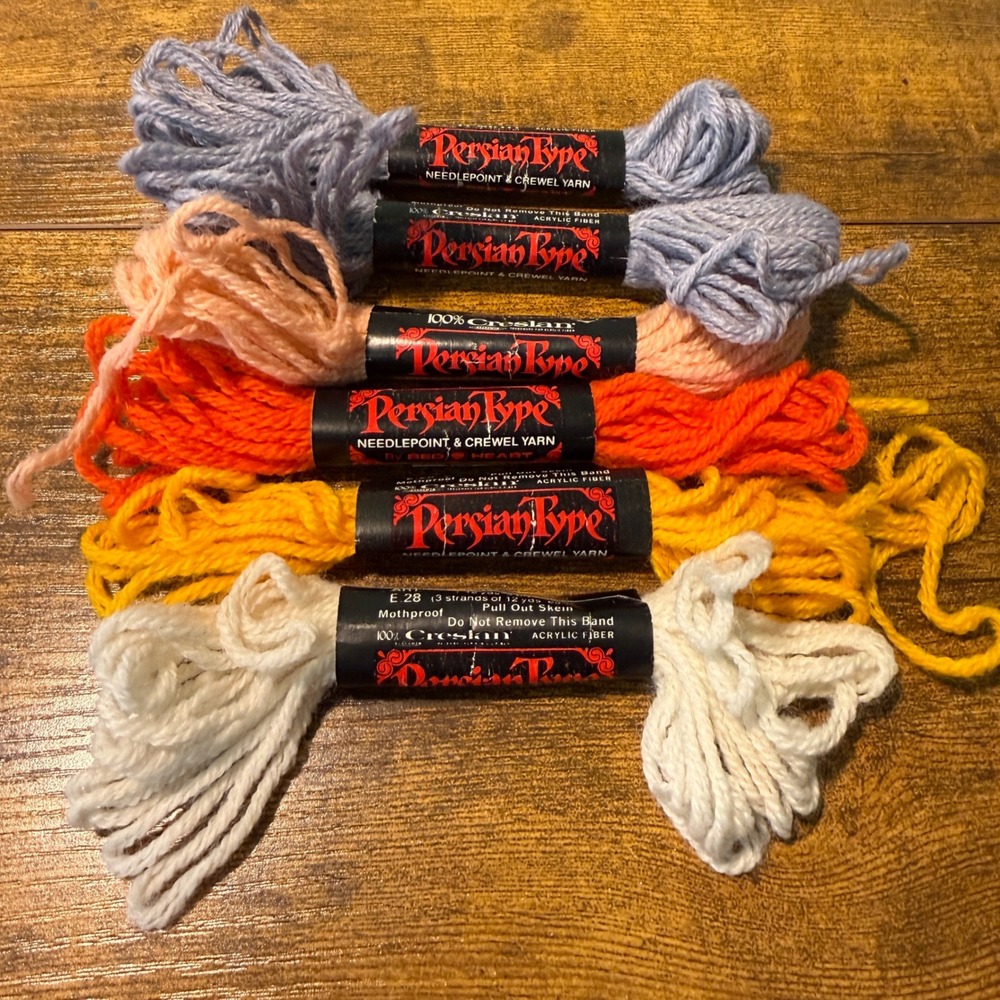Red Heart Persian Type Needlepoint Crewel Yarn Lot 6 Skeins 3-Ply USA Vintage